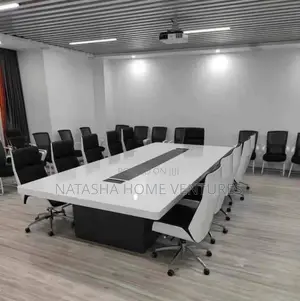 White Executive Conference Table With Black Chairs 10 Seaters