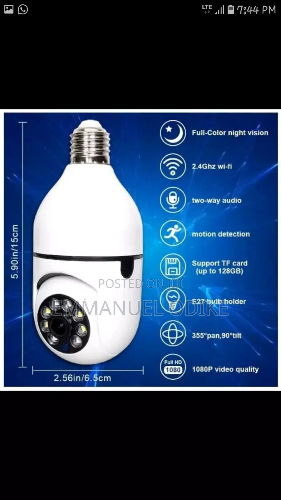 Single Lens Bulb Surveillance Camera (It Uses V380 App )