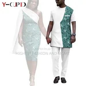 Print Ruffles Tippet Gown and Men Outfit