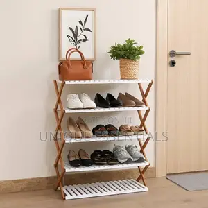 Foldable Wooden Bamboo Collapsible Shoe Rack 6layers