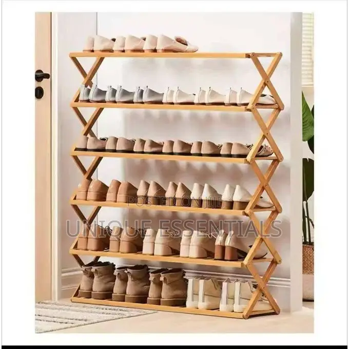 Foldable Wooden Bamboo Collapsible Shoe Rack 6layers