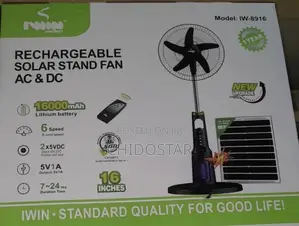 Iwin Iw-8916 Rechargeable Solar Stand Fan 16” AC/Dc 16000mah