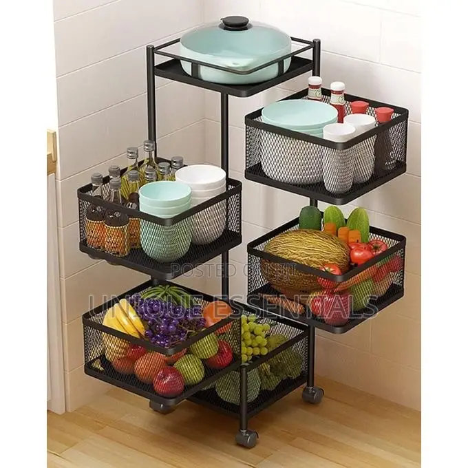 Panache 5 Tiers Rotating Trolley Storage -Multipurpose Kitchen Shelf