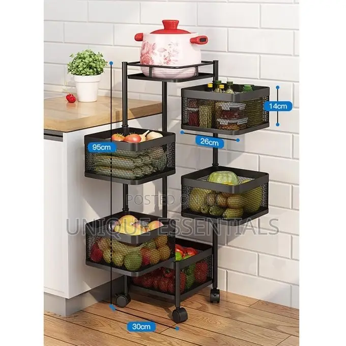 Panache 5 Tiers Rotating Trolley Storage -Multipurpose Kitchen Shelf