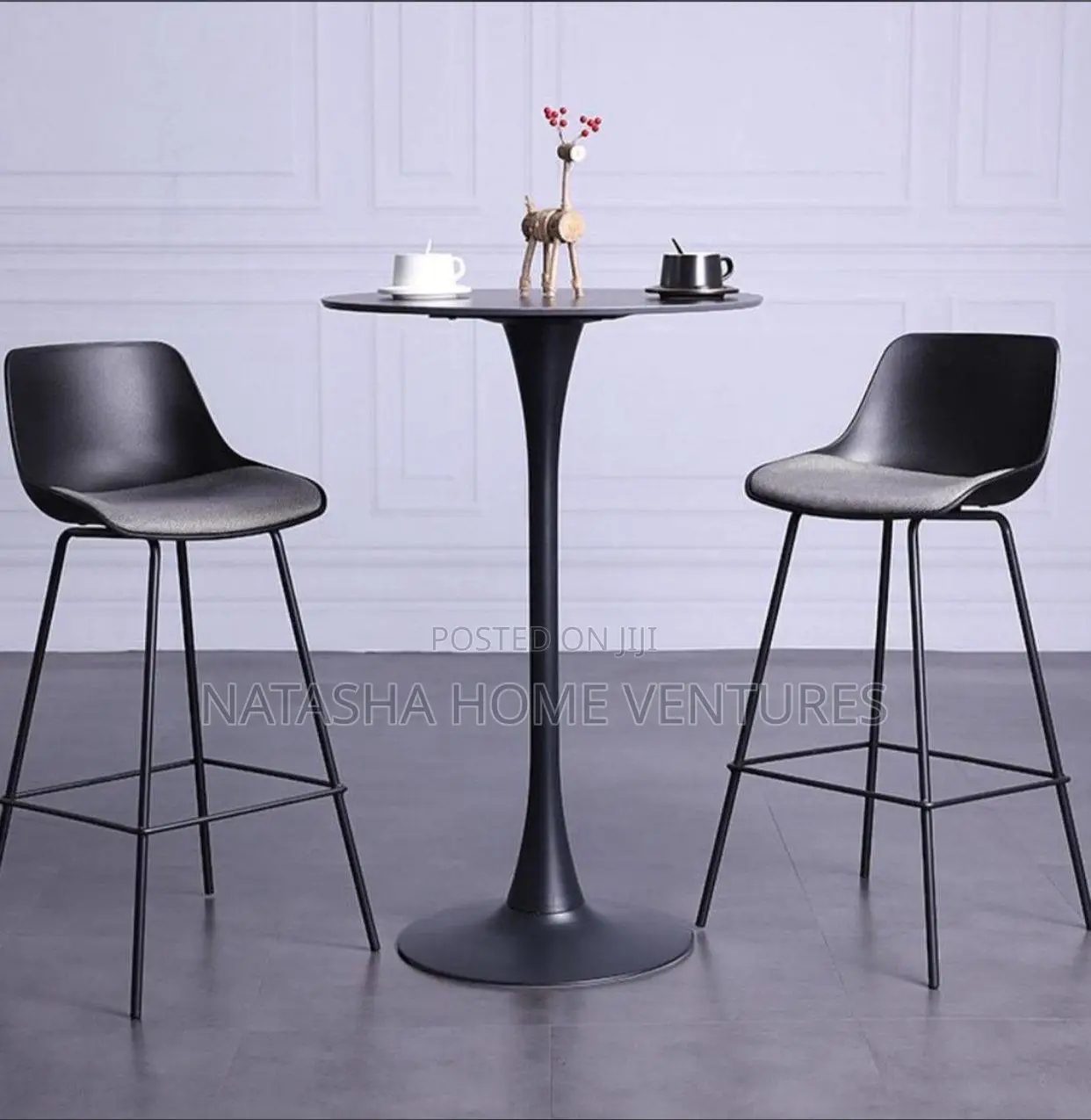Black Round Bar Table With 2 Bar Stools