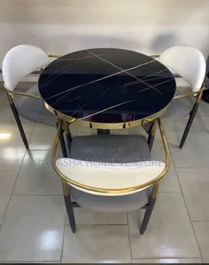 Round Black Marble Dining Set (3-Seater)