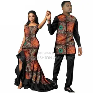 Long Dresses Matching Men Outfit Top and Pants Sets