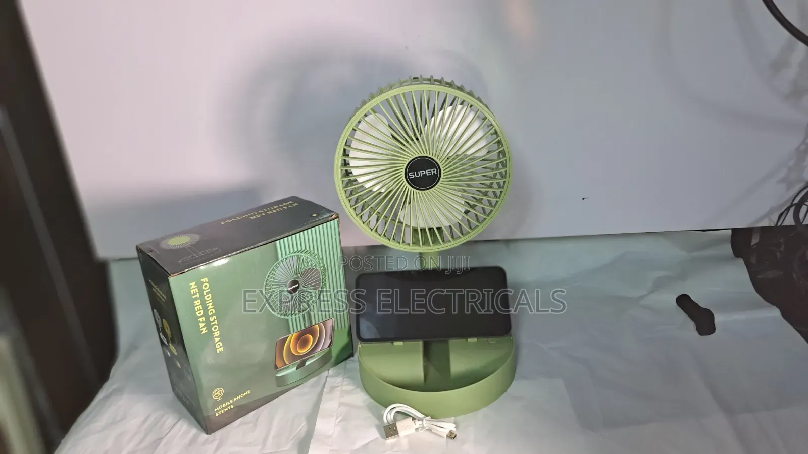 Folding Rechargeable Table Fan With Storage Base, Adjustable Angle