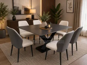 X Leg Design Marble Dining Set 6-Seater