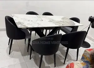 Rectangular White Marble Dining Set With Black X-Base (6-Seater)