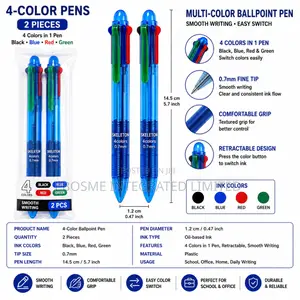 4-Color Ballpoint Pens – 2 Pieces (4 Colors in 1 Pen)