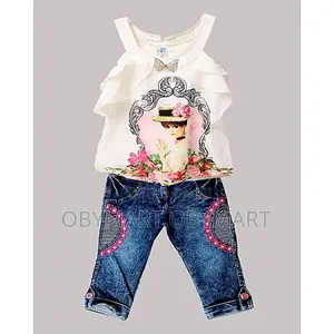 2 PCS Sleeveless Princess White Top and Half Jeans