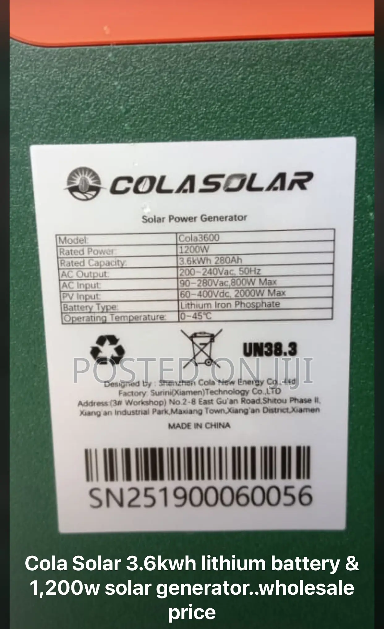 3.6kwh Colar Solar Generator