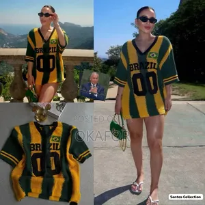 Brazil Knit Jersey Dress Oversized V - Neck Football Style Dress