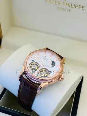 Patek Philippe Automatic Engine Brown Leather Strap Wrist Watch