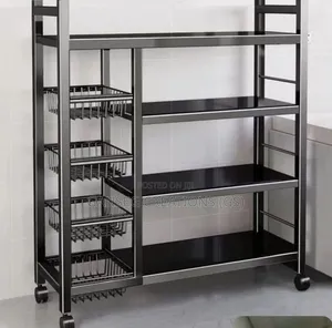 Heavy-Duty Kitchen Storage Organizer Rack With Pull-Out Baskets Wheels
