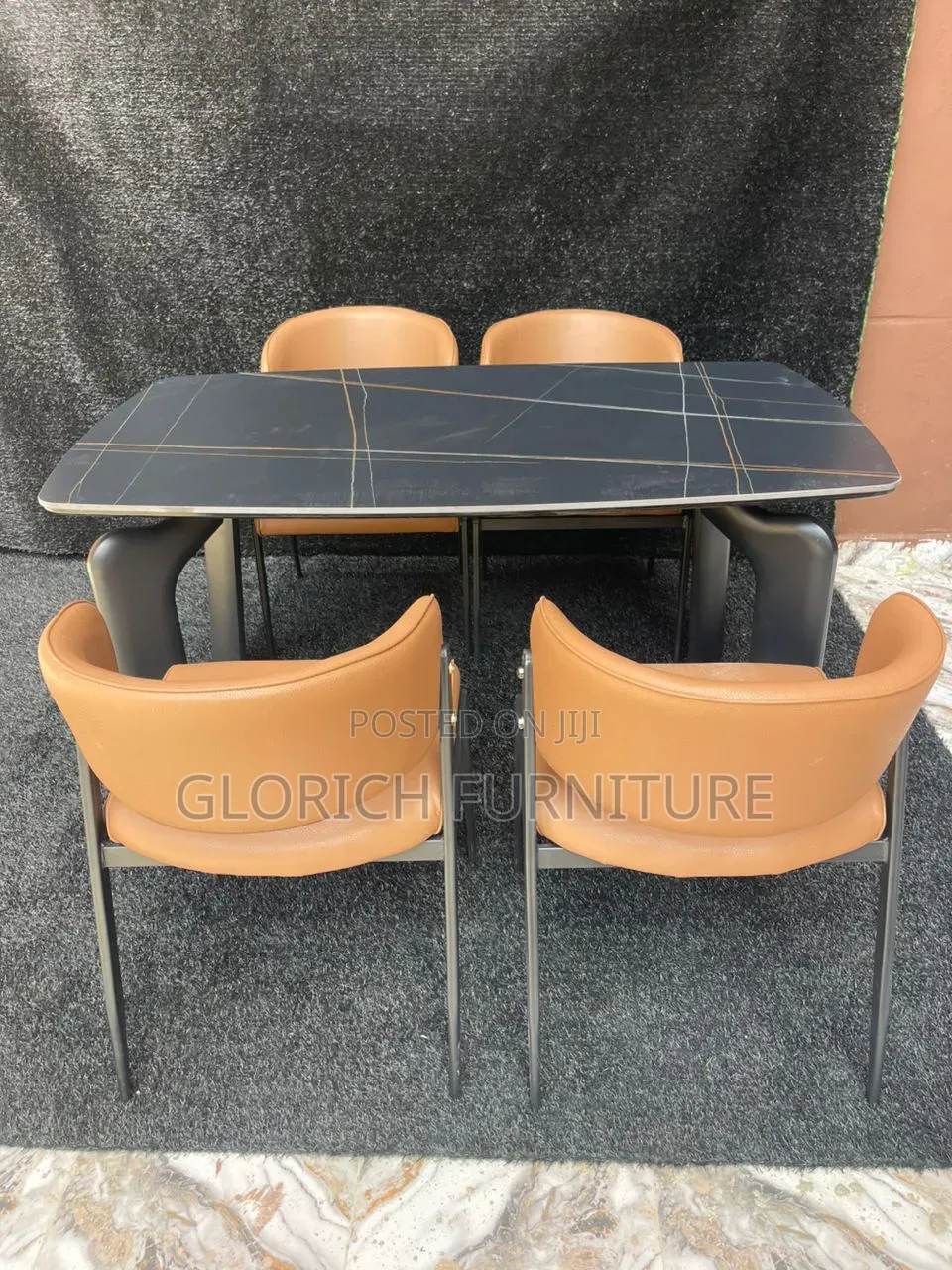 Rectangular Dining Set – 4-Seater With Black Gold-Vein Stone