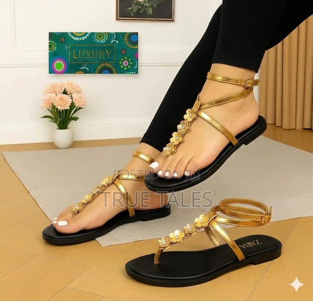 Classy Flowery Flat Sandals # Phe