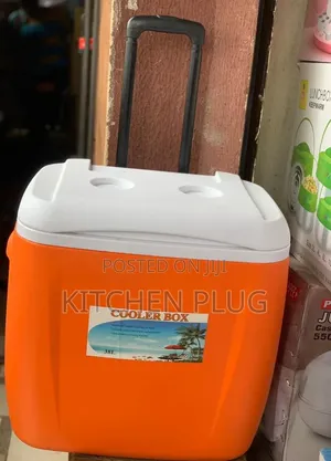 38-Liter Orange and White Cooler Box With a Telescopic Handle Wheels