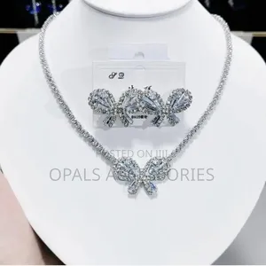 Charming Crystal Bow Tennis Necklace Earring Set