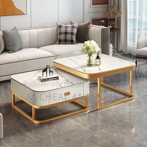 New Design Centre Table One Plus Two Marble Top With Pure Gold Leg