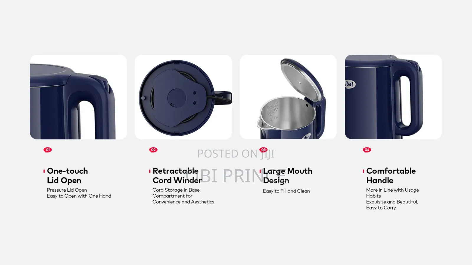 Itel Electric Kettle Jx002. 1.7liters 2000w