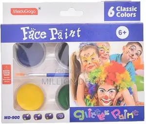 Non-Toxic Glitter Face Paint Pack of 6 Colors With Brush - Multi Color