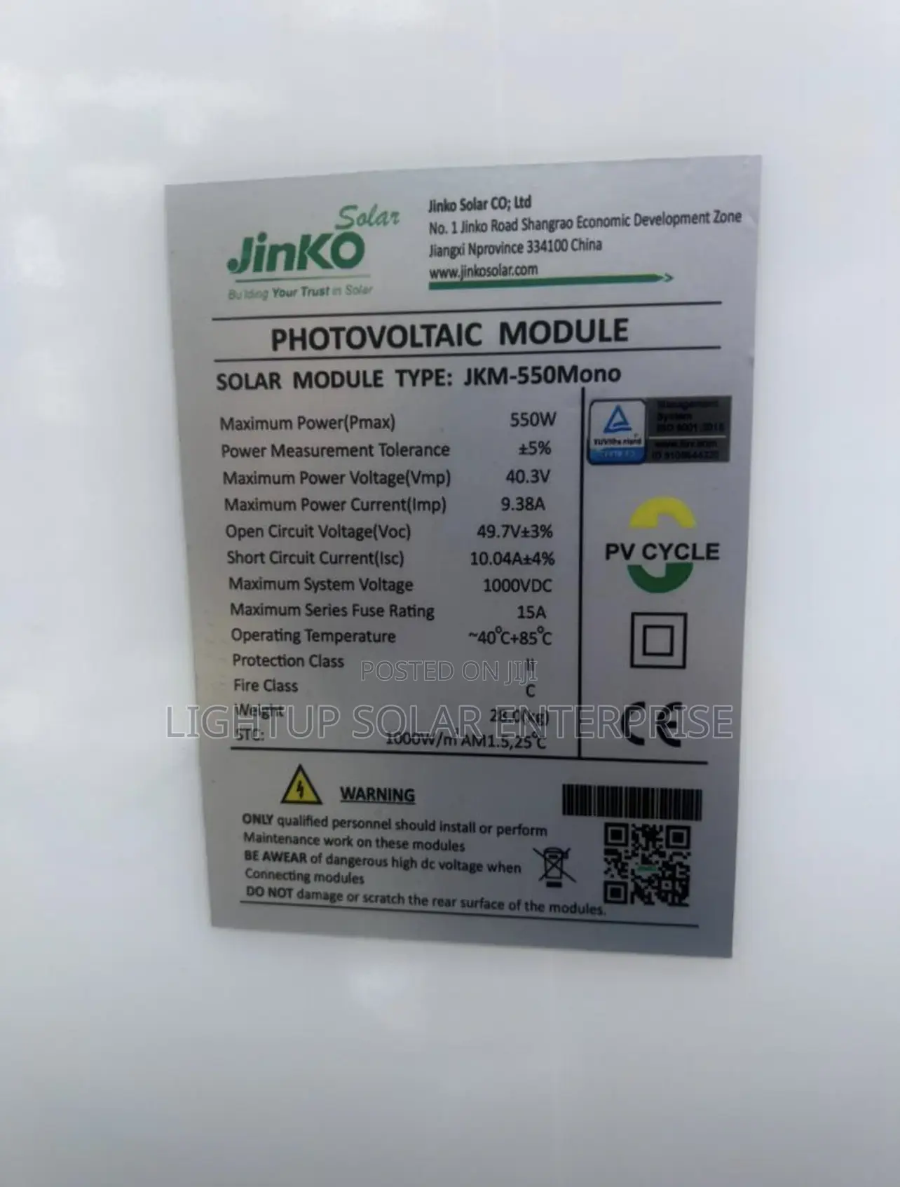 Jinko 550w Half-Cut Monocrystalline Solar Panel