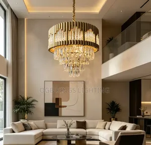 Gold Round Modern Crystal Ceiling Chandelier Crystal 3 Level Light