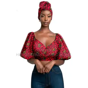 Lantern Sleeve Print Crop Top