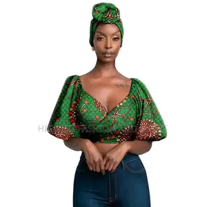 Lantern Sleeve Print Crop Top