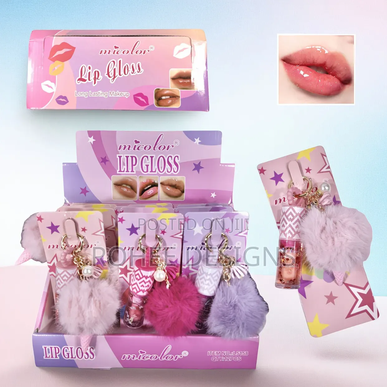 Micolor Lip Gloss + Pompom Keychain | Long Lasting Glossy Finish