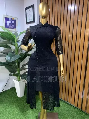 Black Lace Bodycon Dress/Long Sleeve /Uk 10-12/Grade a Thrift
