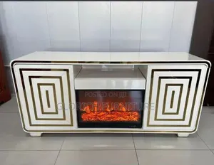 Classic Tv Stand – White Gold Sunburst Design