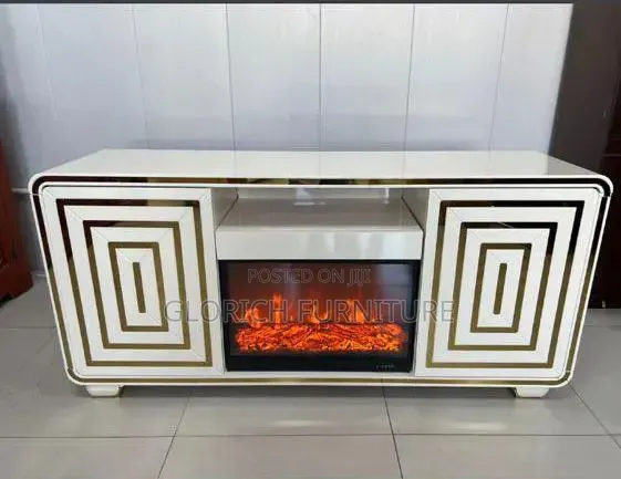 Classic Tv Stand – White Gold Sunburst Design