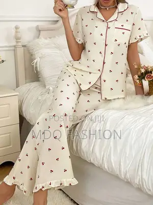 Luxury Cream Cherry Print Pajama Set