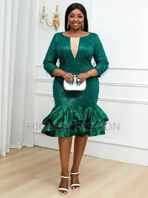 Long Sleeve Ruffle Hem Sequins Dress