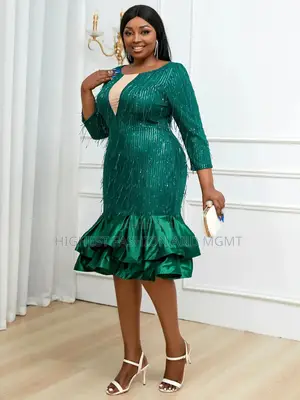 Long Sleeve Ruffle Hem Sequins Dress