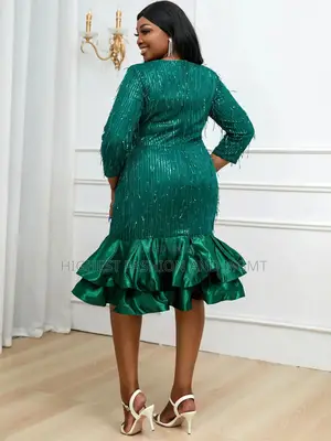 Long Sleeve Ruffle Hem Sequins Dress