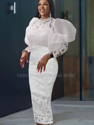 Puffy Long Sleeve Lace Dress