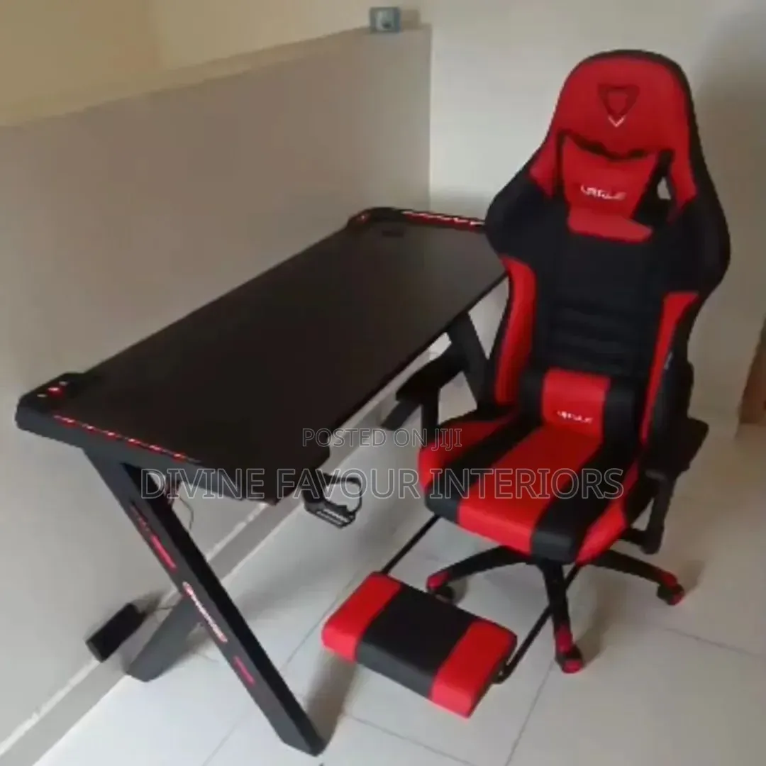 Modern v Shaped RGB Led Lights Gaming Table - With Chair
