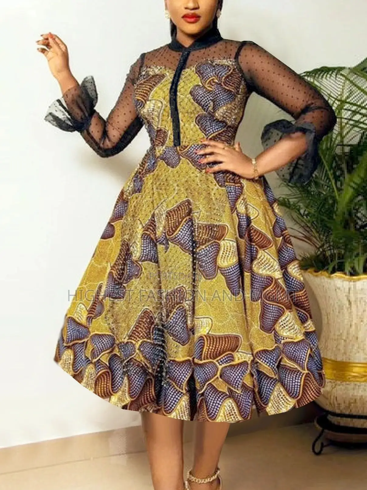Vintage Patchwork Long Sleeve Flared Print Dress