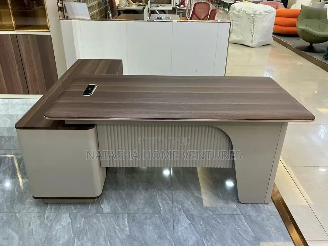 Executive Desk With Fluted Arch Panel Side Return (Walnut/Cream)