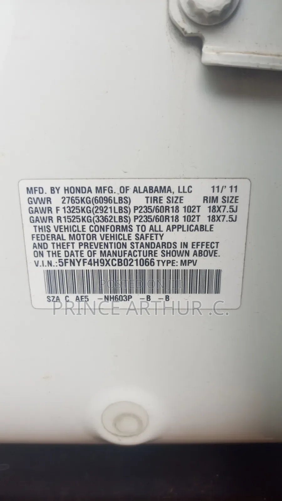 Honda Pilot 2012 White