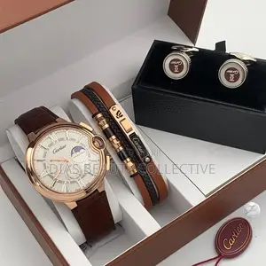 High Quality 3 in 1 Cartier Skeletal Face Leather Strap Watch 
