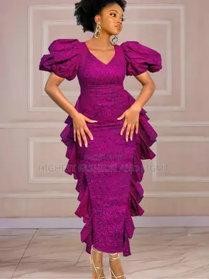 Bob Sleeve High Waist Side Ruffles Gown