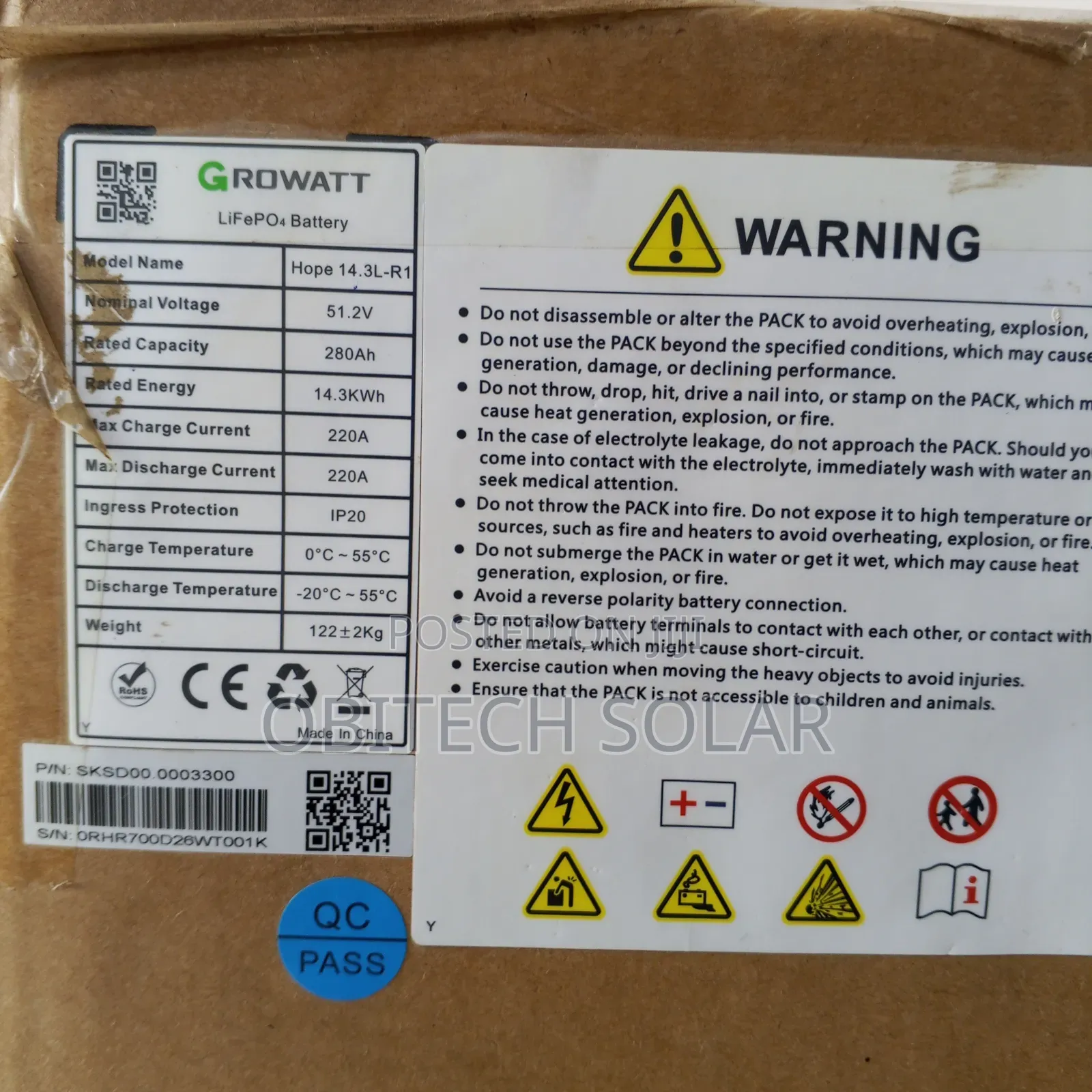 14.3kwh Growatt Lithium Ion Battery