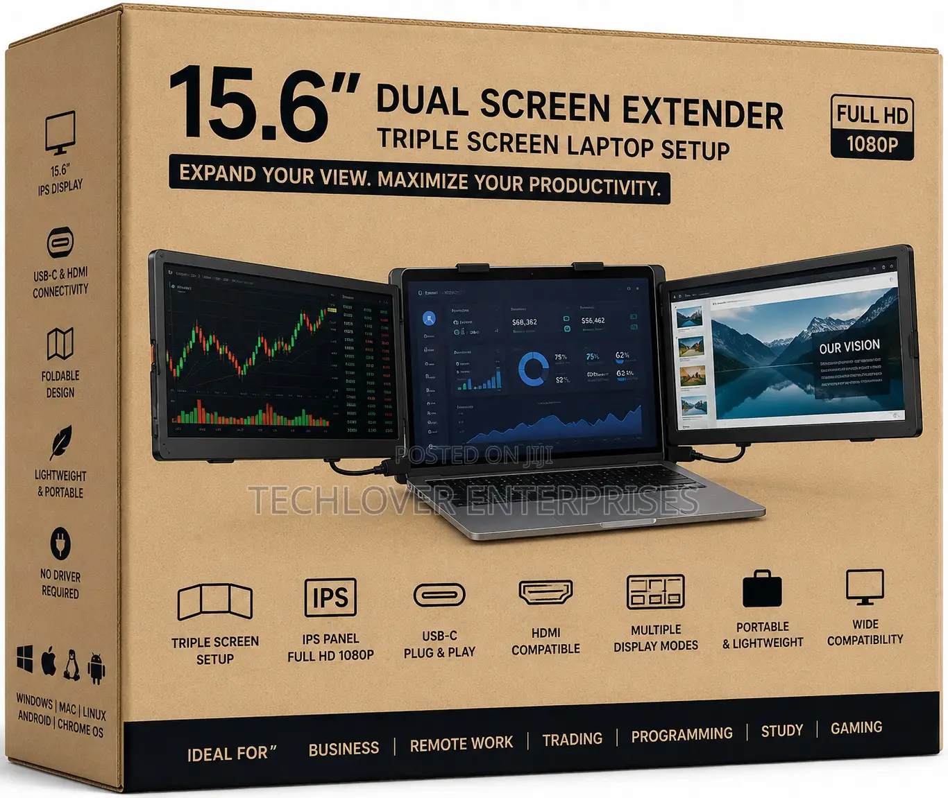 15” Dual Screen Extender – Triple Screen Laptop Setup