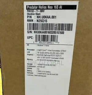 New Laptop Acer Predator Helios Neo 16 64GB Intel Core Ultra 9 SSD 2T