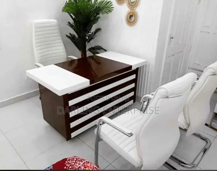 Modern Executive Office Table Features a Contrasting Brown and White
